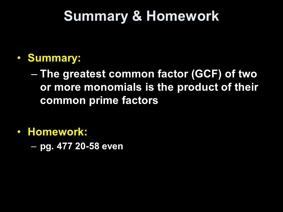 Summary & Homework Summary: