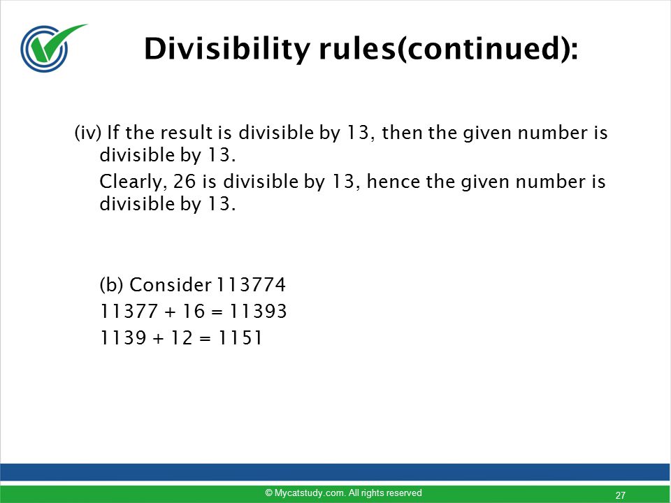 Divisibility rules(continued):