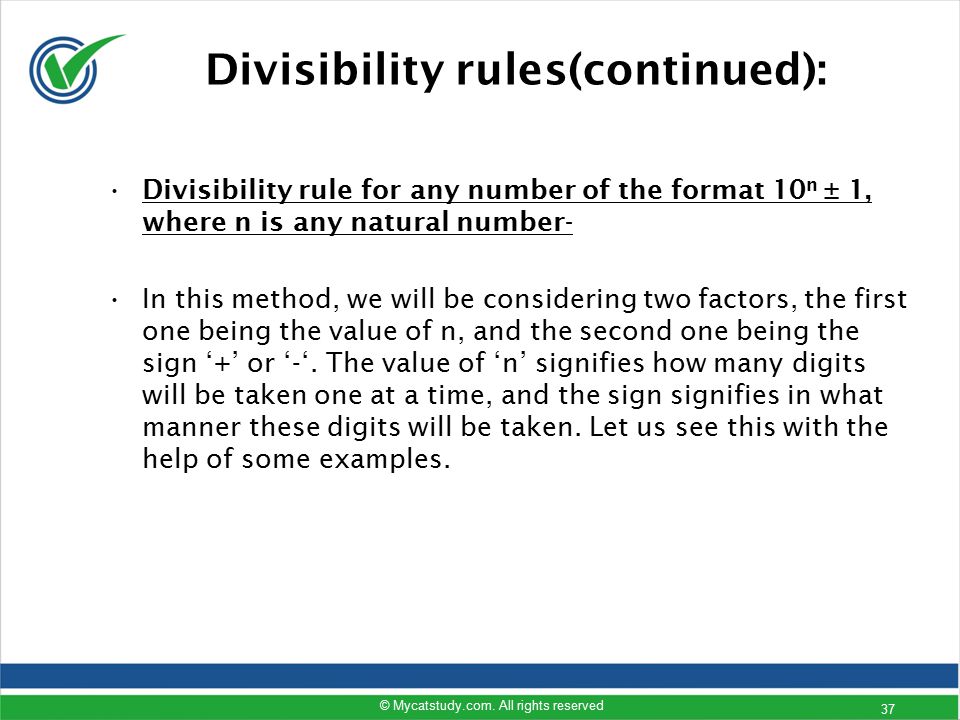 Divisibility rules(continued):