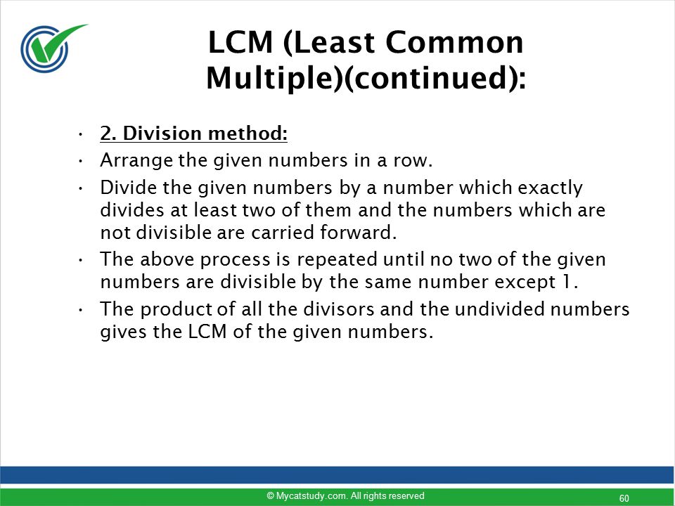 LCM (Least Common Multiple)(continued):