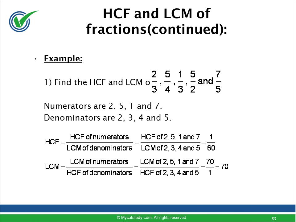 HCF and LCM of fractions(continued):
