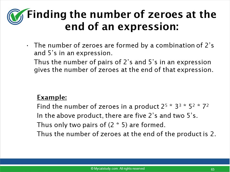 Finding the number of zeroes at the end of an expression: