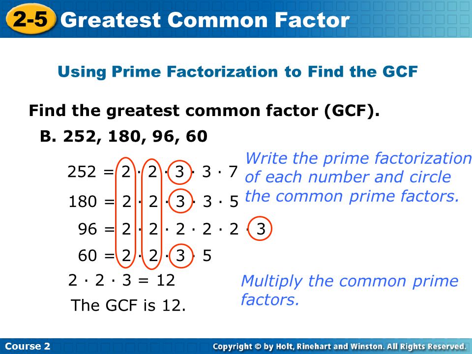 Using Prime Factorization to Find the GCF