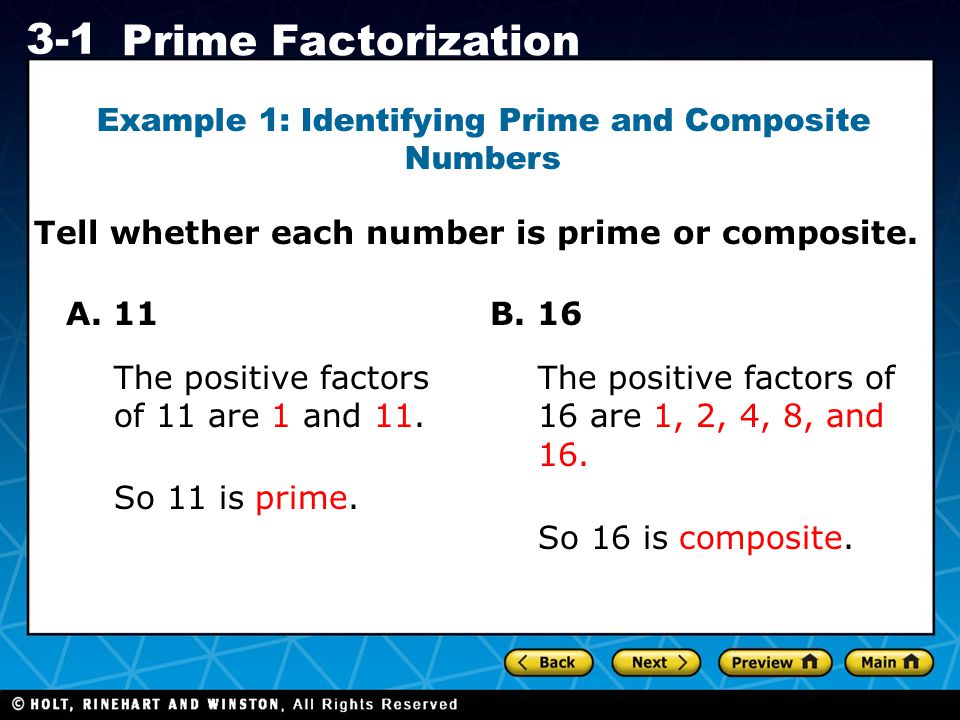 Example 1: Identifying Prime and Composite Numbers