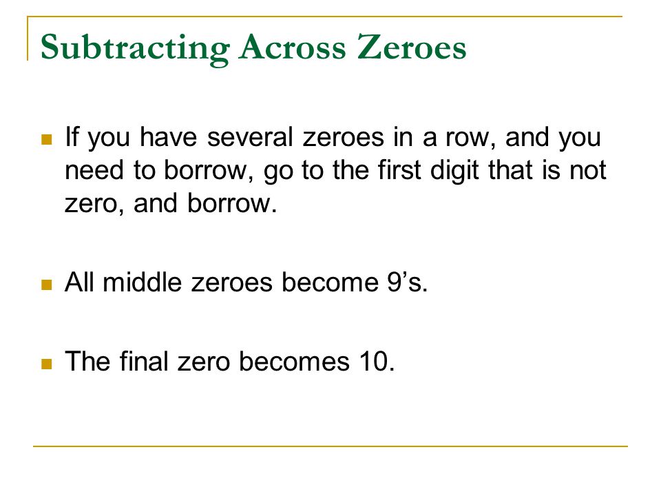 Subtracting Across Zeroes