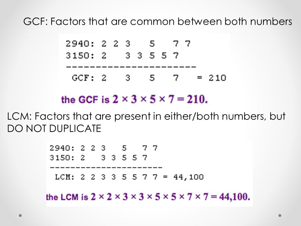 GCF: Factors that are common between both numbers
