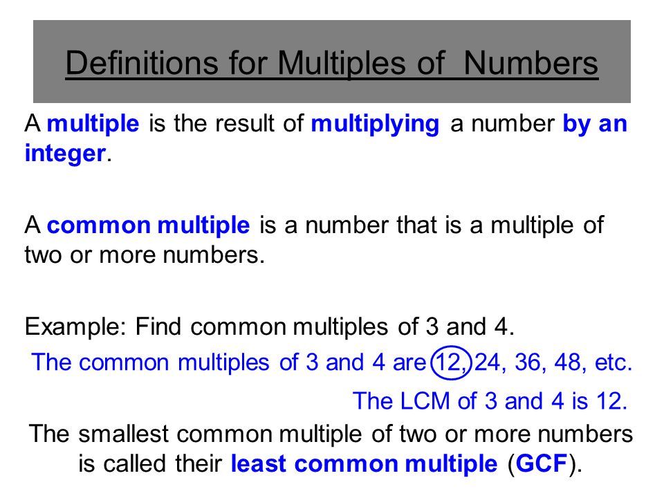 Definitions for Multiples of Numbers
