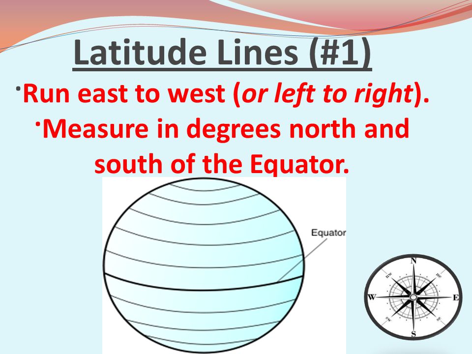 Latitude Lines (#1) ·Run east to west (or left to right)