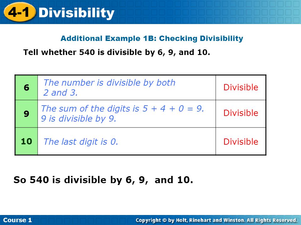 Additional Example 1B: Checking Divisibility