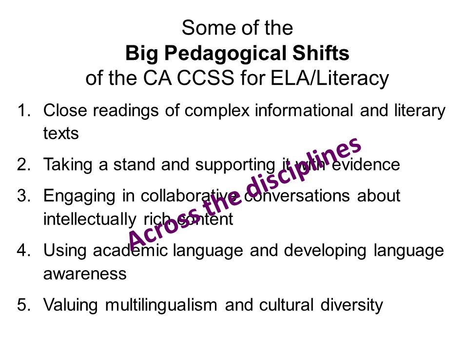 Some of the Big Pedagogical Shifts of the CA CCSS for ELA/Literacy