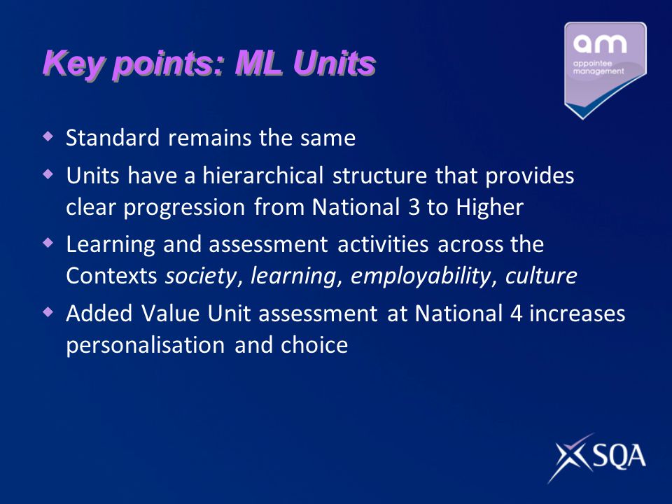 Key points: ML Units Standard remains the same