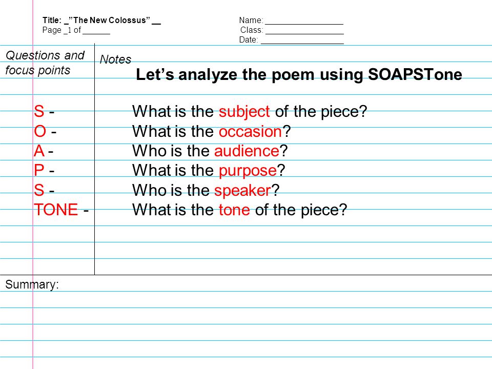 Let’s analyze the poem using SOAPSTone