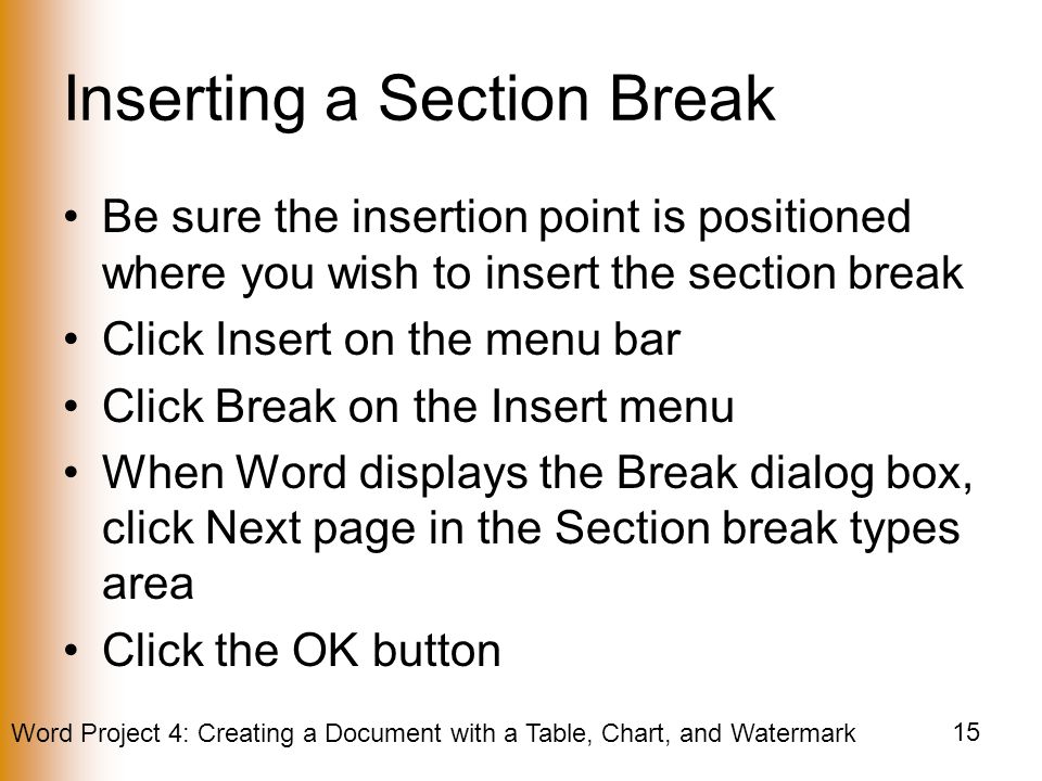 Inserting a Section Break
