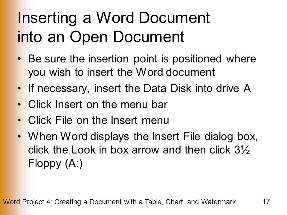 Inserting a Word Document into an Open Document