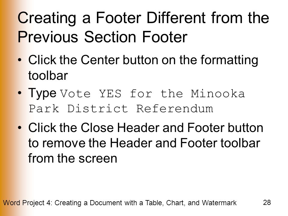 Creating a Footer Different from the Previous Section Footer