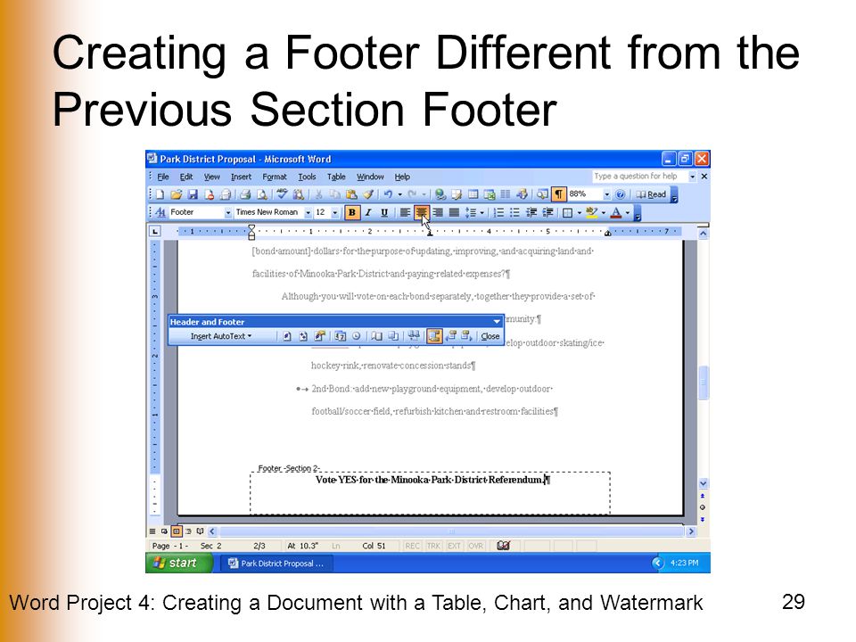 Creating a Footer Different from the Previous Section Footer