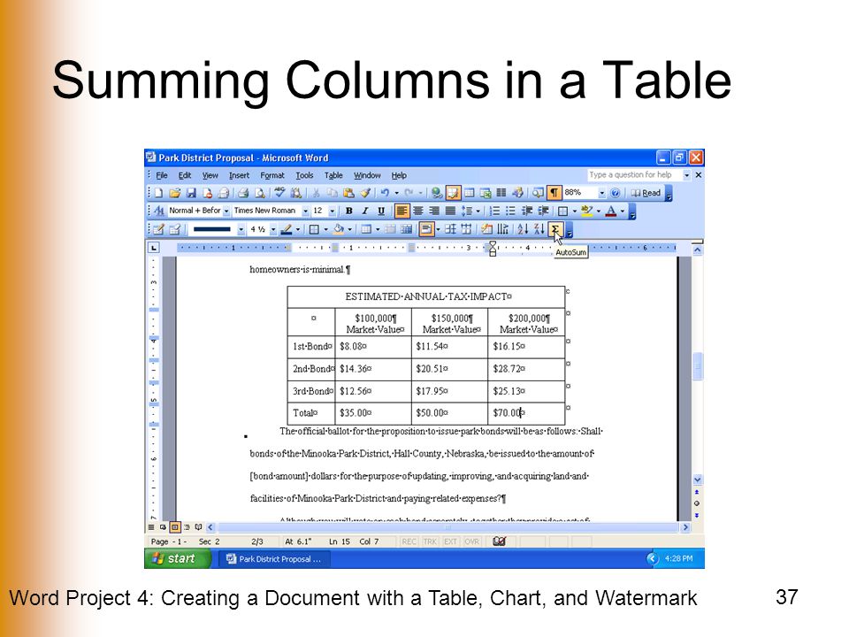 Summing Columns in a Table