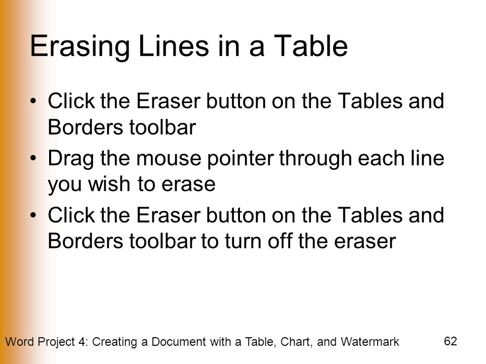 Erasing Lines in a Table