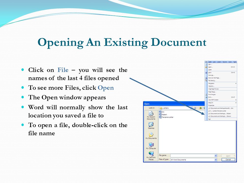 Opening An Existing Document