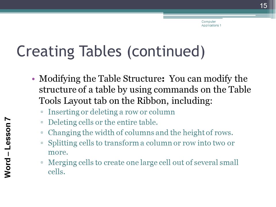 Creating Tables (continued)