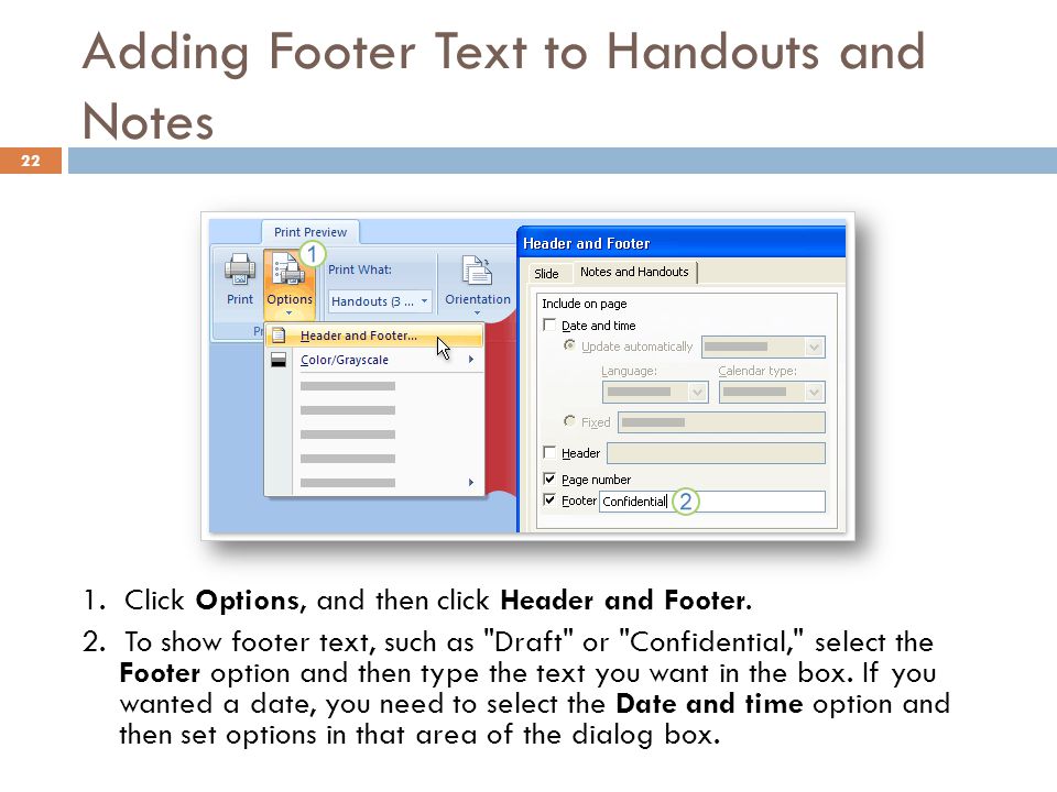 Adding Footer Text to Handouts and Notes