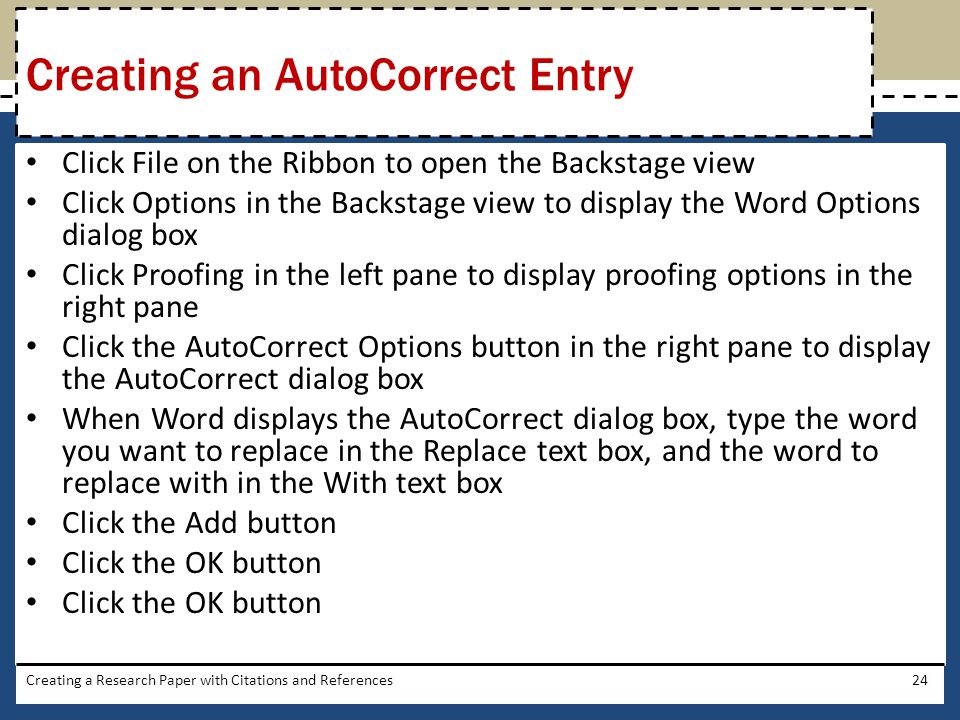 Creating an AutoCorrect Entry