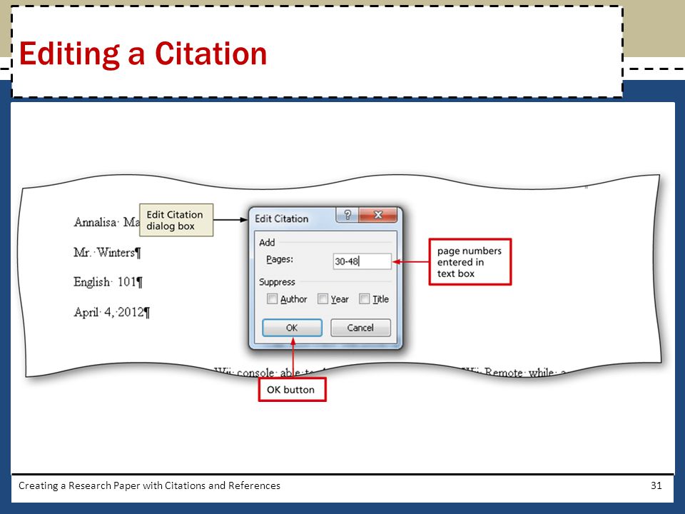 Editing a Citation Creating a Research Paper with Citations and References
