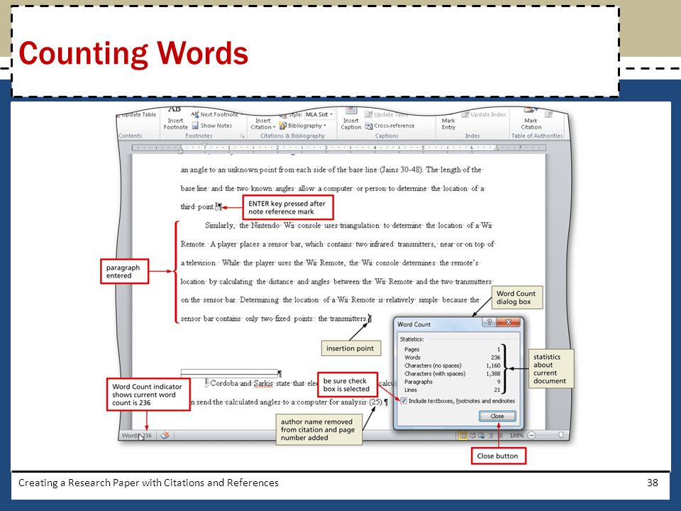 Counting Words Creating a Research Paper with Citations and References