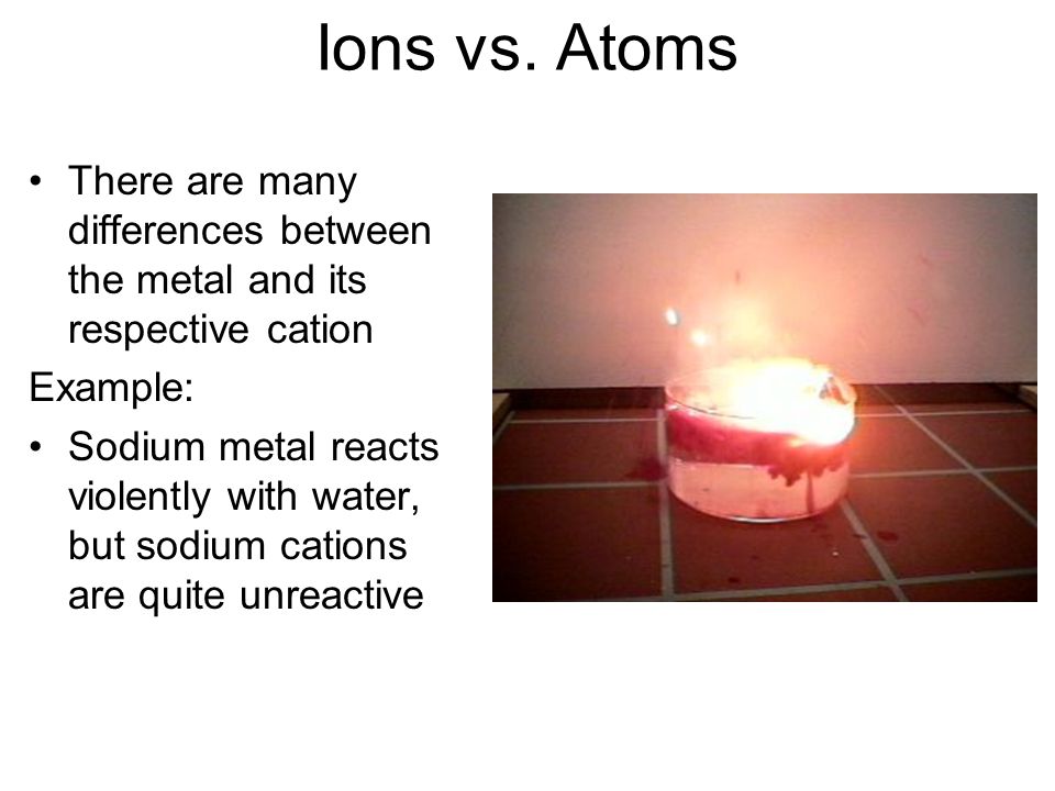 Ions vs. Atoms There are many differences between the metal and its respective cation. Example: