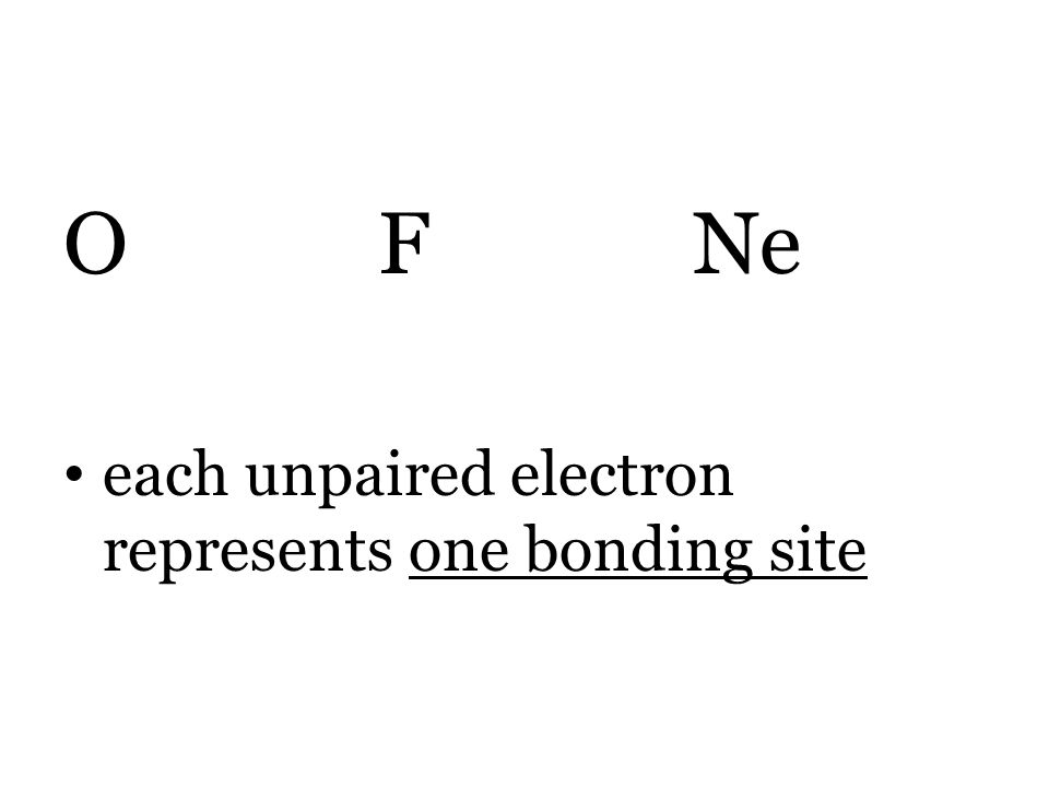 O F Ne each unpaired electron represents one bonding site