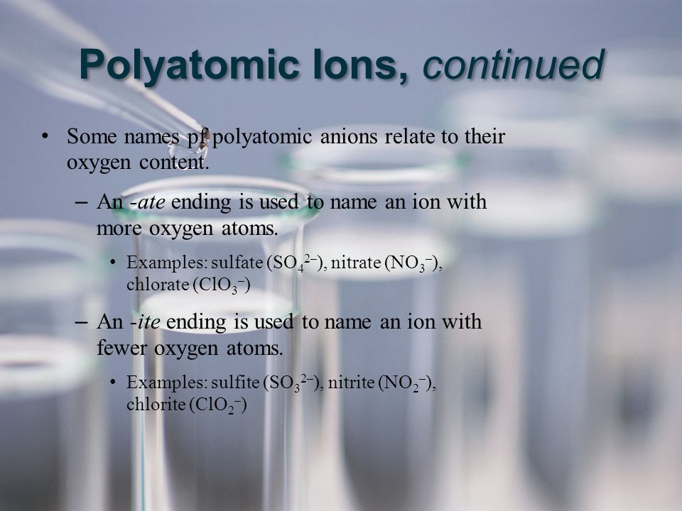 Polyatomic Ions, continued