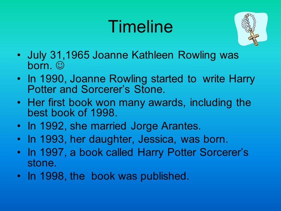 Timeline July 31,1965 Joanne Kathleen Rowling was born. 