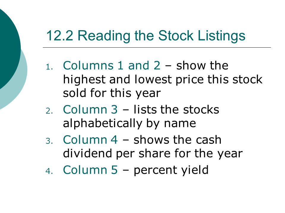 12.2 Reading the Stock Listings