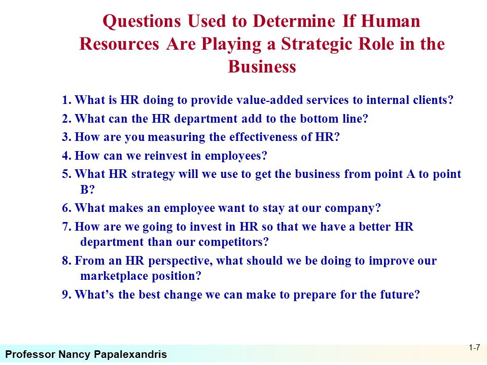 Questions Used to Determine If Human Resources Are Playing a Strategic Role in the Business