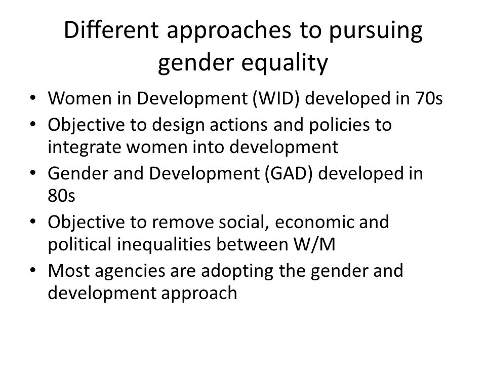 Different approaches to pursuing gender equality