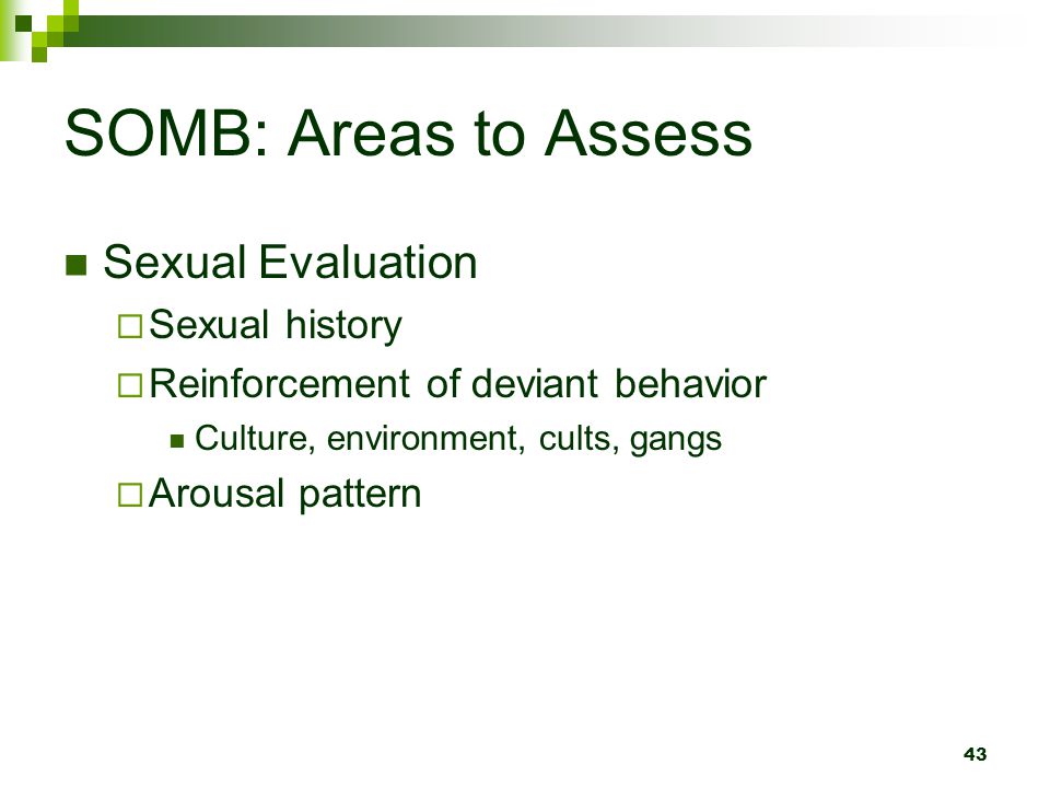 SOMB: Areas to Assess Sexual Evaluation Sexual history