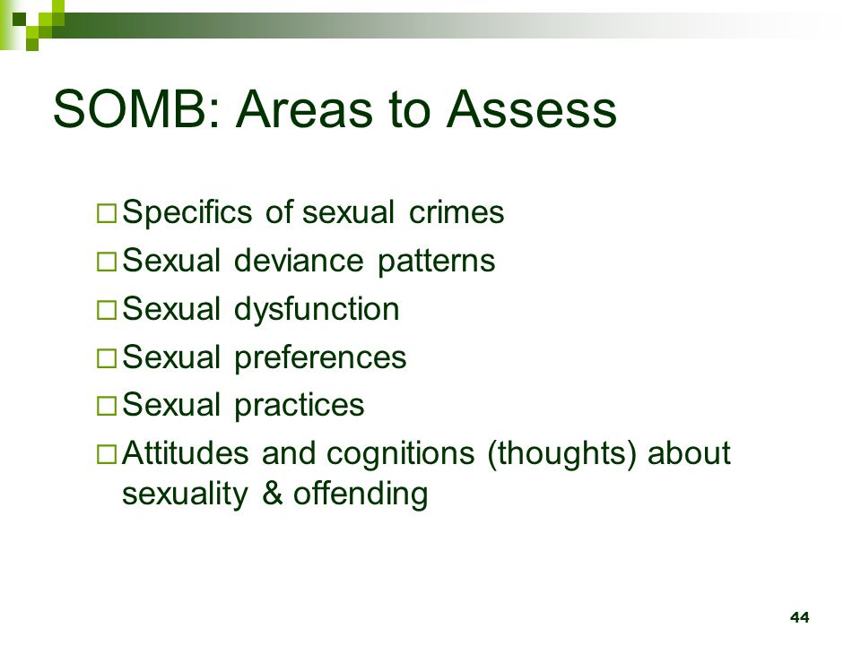 SOMB: Areas to Assess Specifics of sexual crimes
