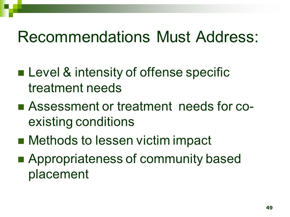 Recommendations Must Address: