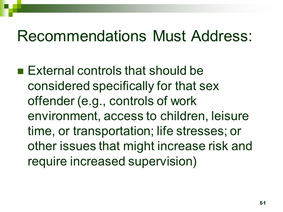 Recommendations Must Address: