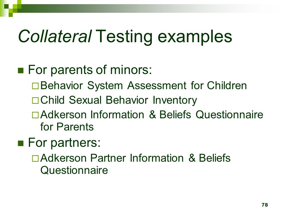 Collateral Testing examples