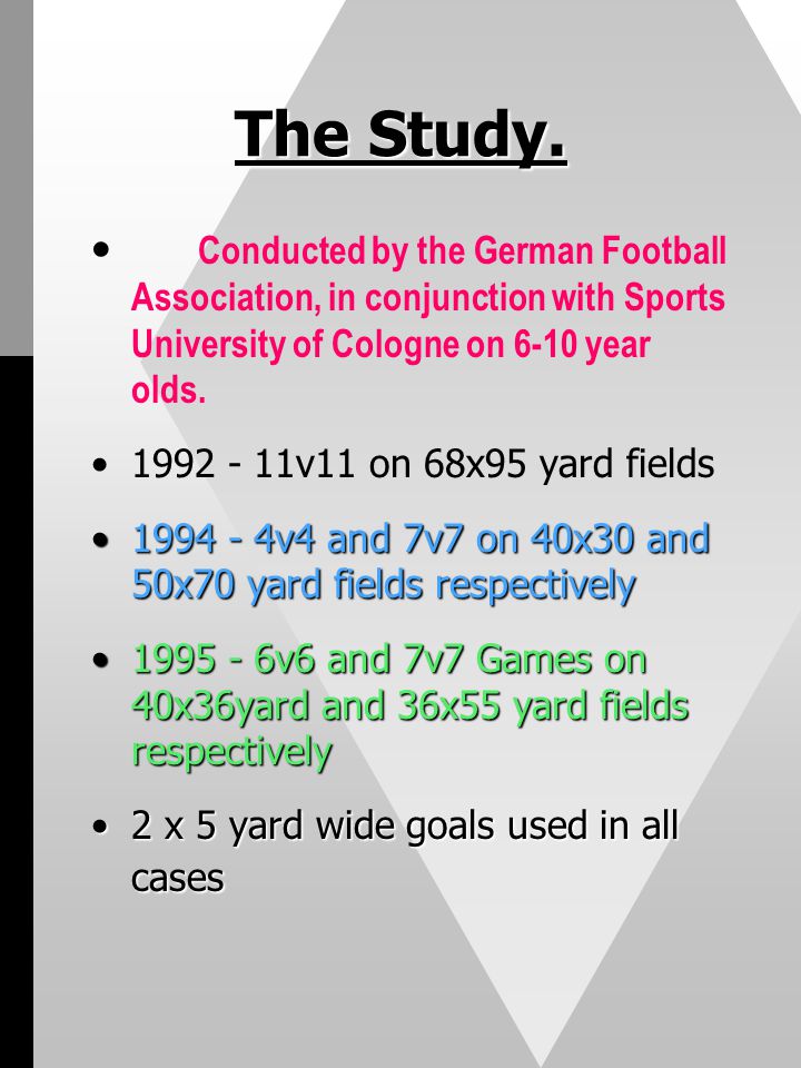 The Study. Conducted by the German Football Association, in conjunction with Sports University of Cologne on 6-10 year olds.