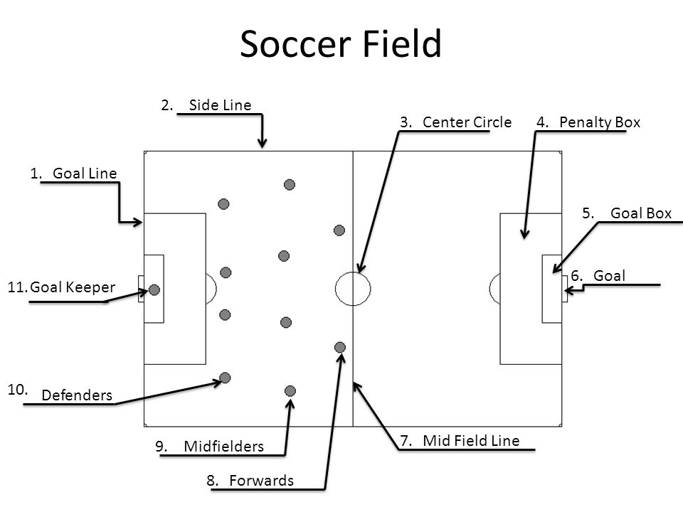 Soccer Field 2. Side Line 3. Center Circle 4. Penalty Box 1. Goal Line