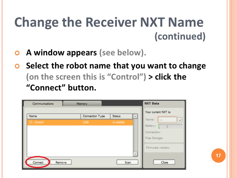 Change the Receiver NXT Name