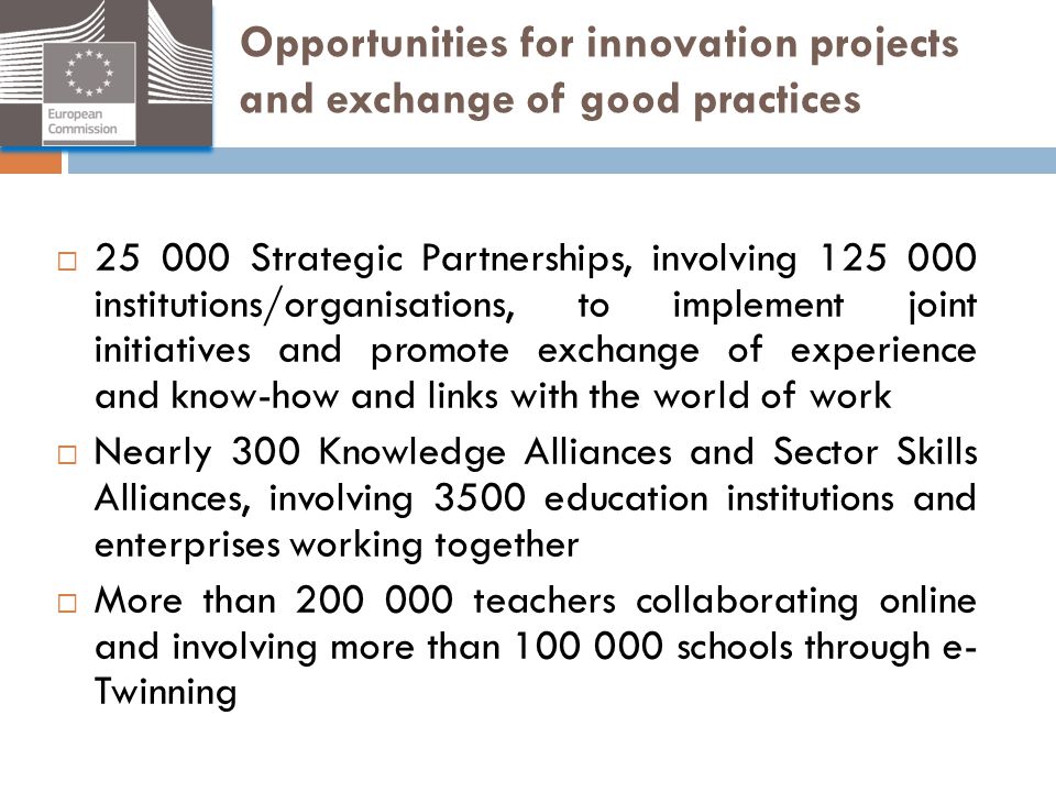 Opportunities for innovation projects and exchange of good practices