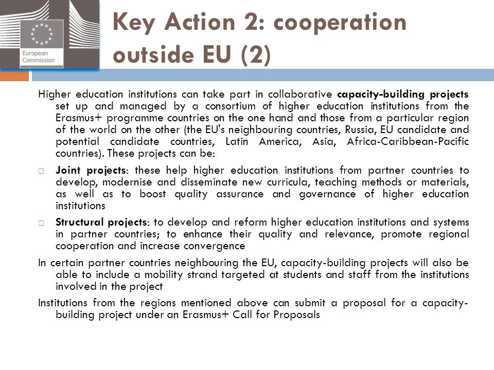 Key Action 2: cooperation outside EU (2)