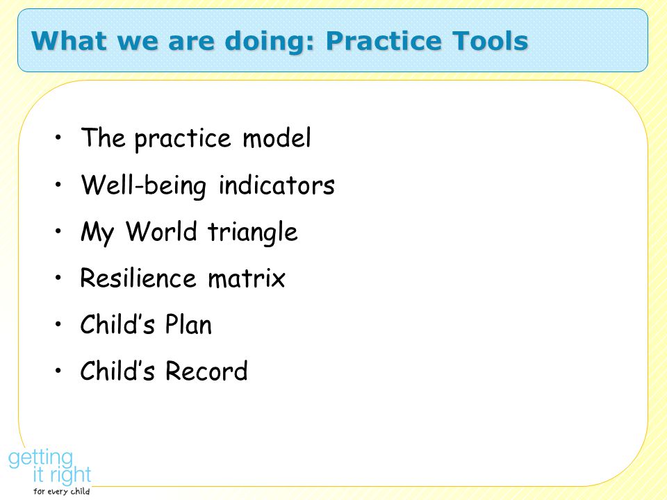 What we are doing: Practice Tools