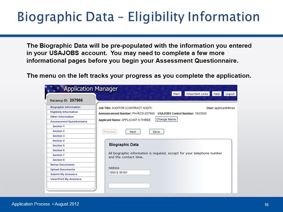 Biographic Data – Eligibility Information