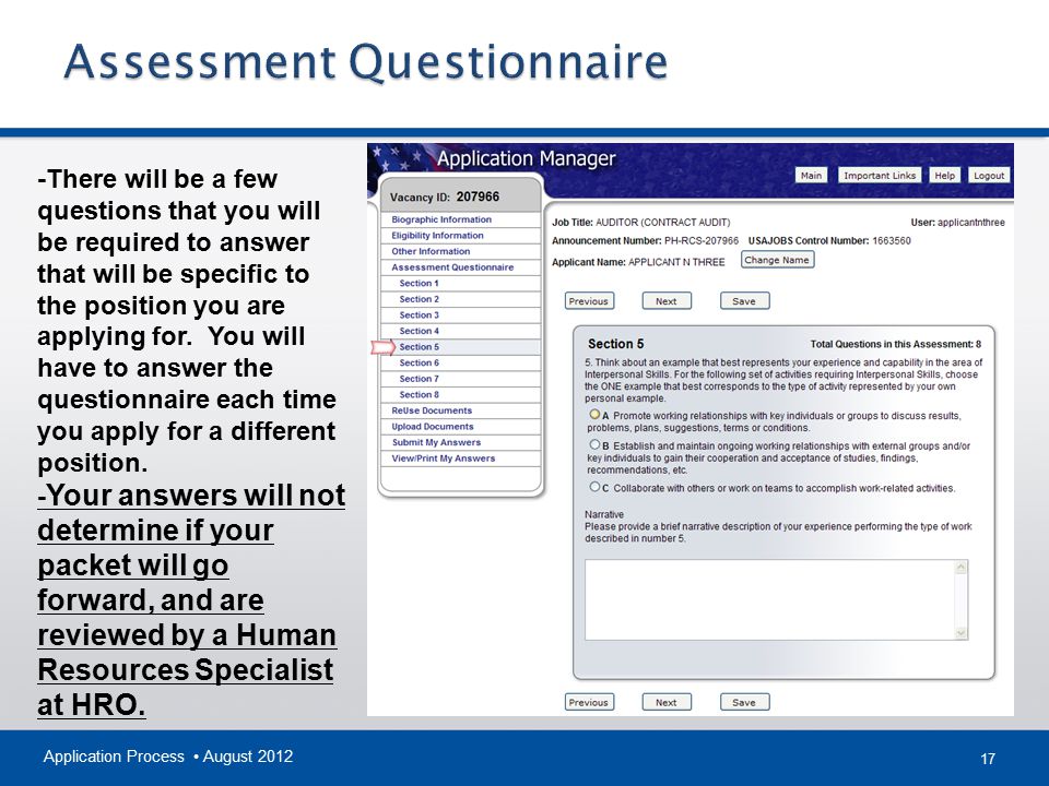 Assessment Questionnaire