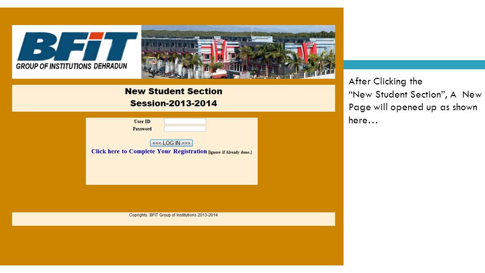 After Clicking the New Student Section , A New Page will opened up as shown here…