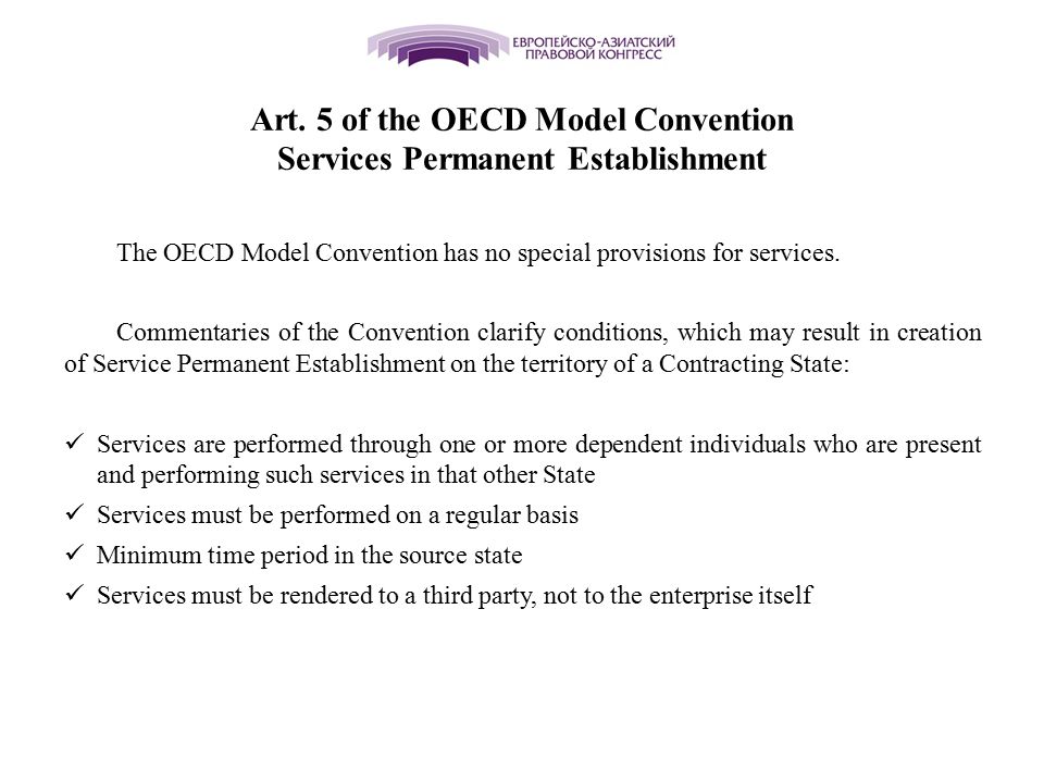 Art. 5 of the OECD Model Convention Services Permanent Establishment